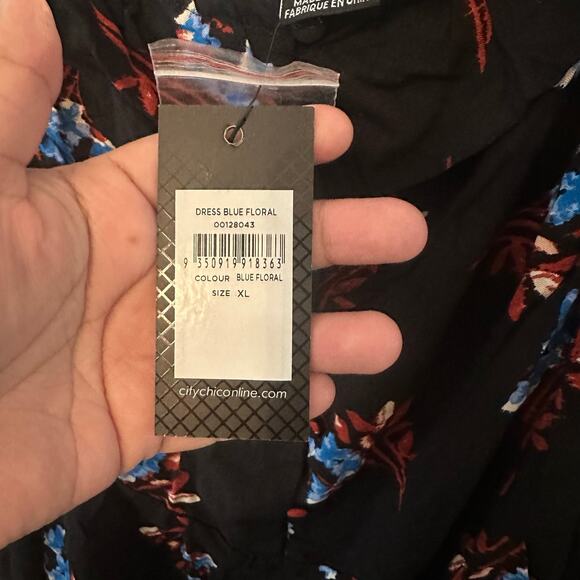 NWT City Chic Plus Size 22 Black & Blue Floral Off the Shoulder Mini Dress - Picture 10 of 11